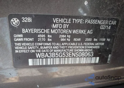 2014 BMW 328I xDrive z USA, uszkodzony, nr VIN WBA3B5G53ENS08063